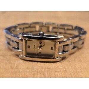 Fossil ES-9839 Stainless Steel Ladies' Tank Watch. New Battery. 6" Band.